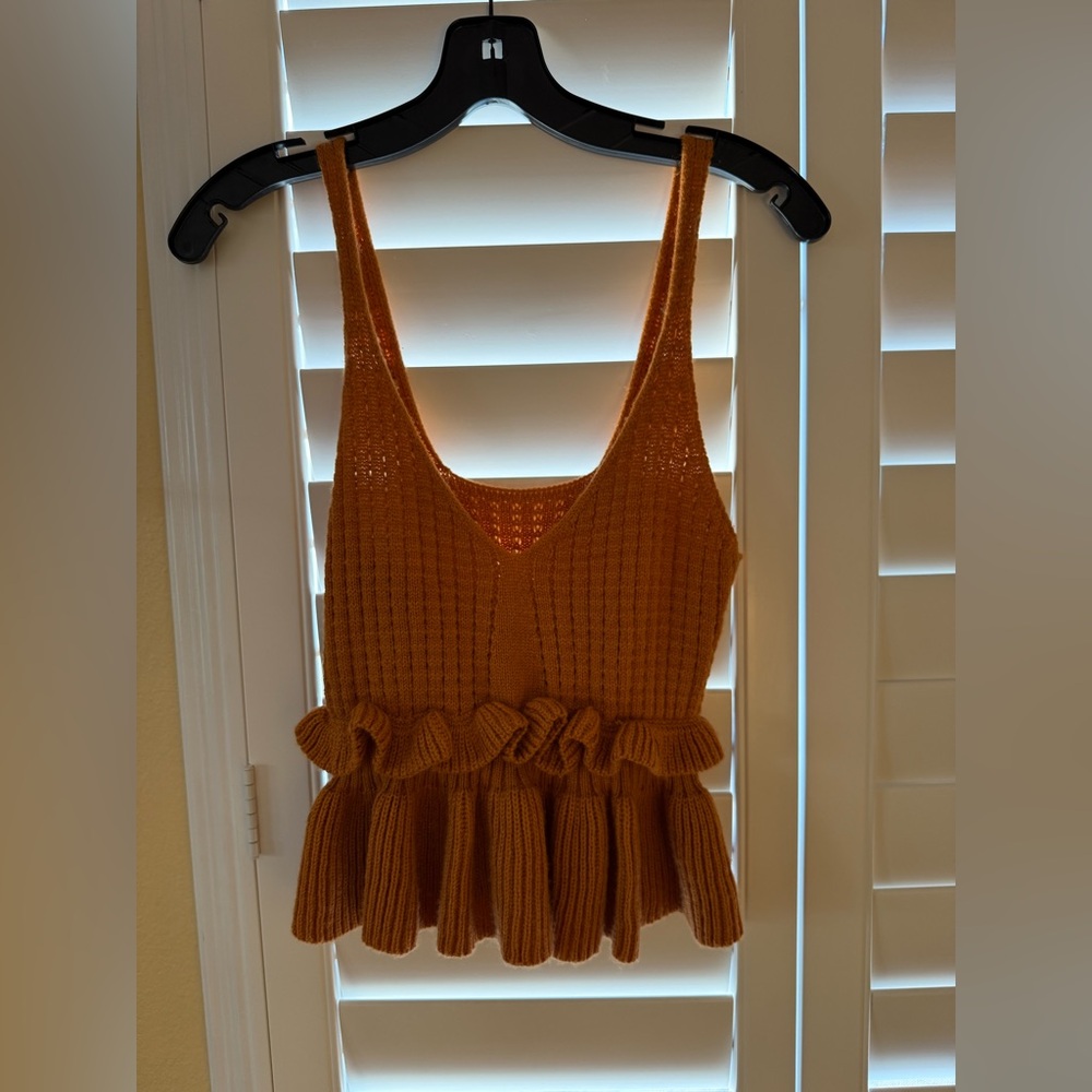 Elegant Orange Knit Peplum Tank Top
